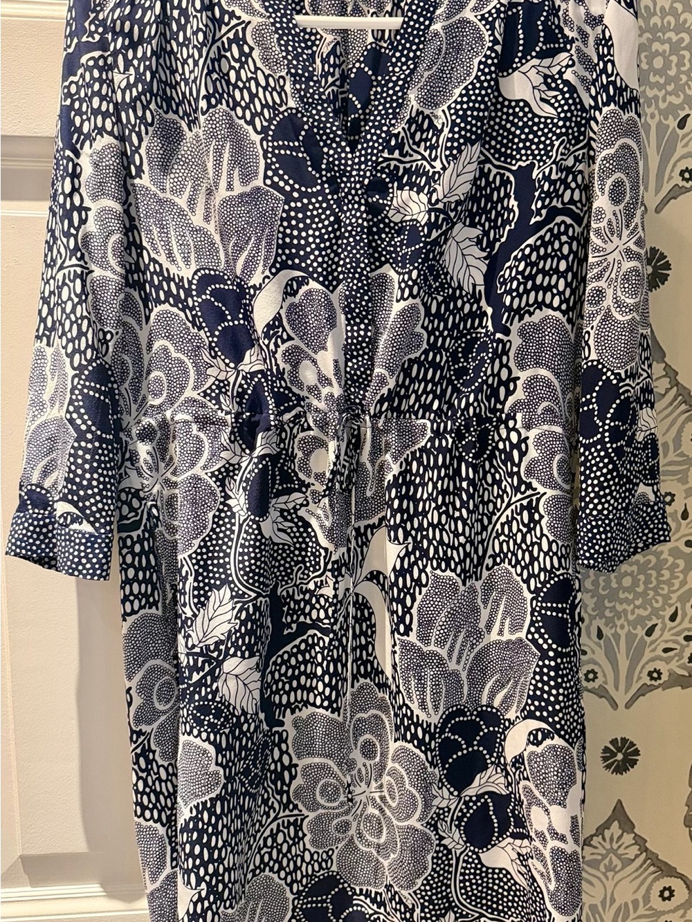 Diane Von Furstenberg Navy and White Floral Drawstring Dress